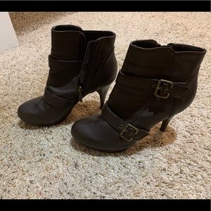 Brown leather booties
